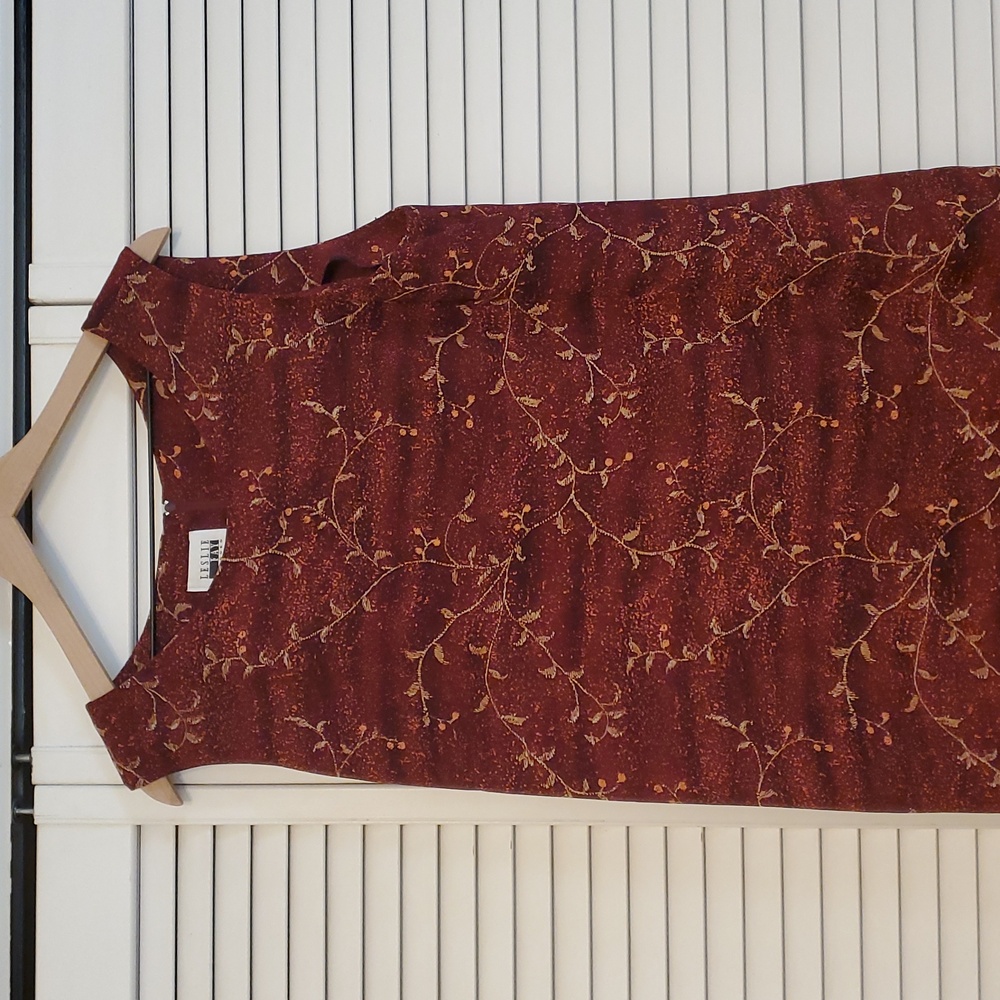 Leslie Fay Elegant Floral Sleeveless Burgundy Dress, Size 18 - Picture 3 of 13